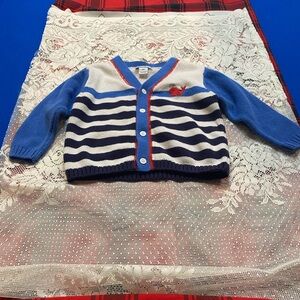 Blue and White Striped Cardigan with Whale Design
